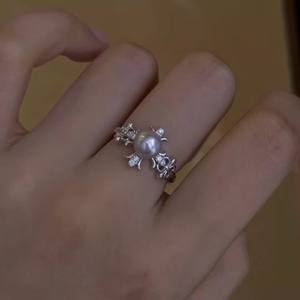 10675 DIY <b>Pearl</b> Accessories Trendy S925 Silver <b>Ring</b> with Fish Tail Holder 7-9mm Round Beads Inlay Setting - Product Image 1