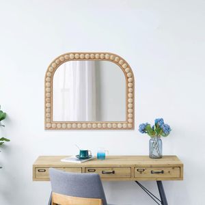Espejo montado en la pared de madera similar a una ventana con bordes de cuentas de madera, espejo de baño decorativo arqueado o espejo de sala de estar, 27,5 "W x 2 - Product Image 5