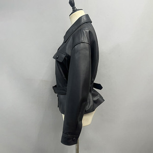 Veste en cuir à double rabat robuste pour femme, automne-hiver, coupe ample, avec fermeture à boutons, Jancoco, avec OEM - Product Image 2