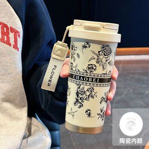 Mug thermos personnalisé muguet muguet fille grande valeur doublure en céramique paille double tasse à boire tasse cadeau - Product Image 4