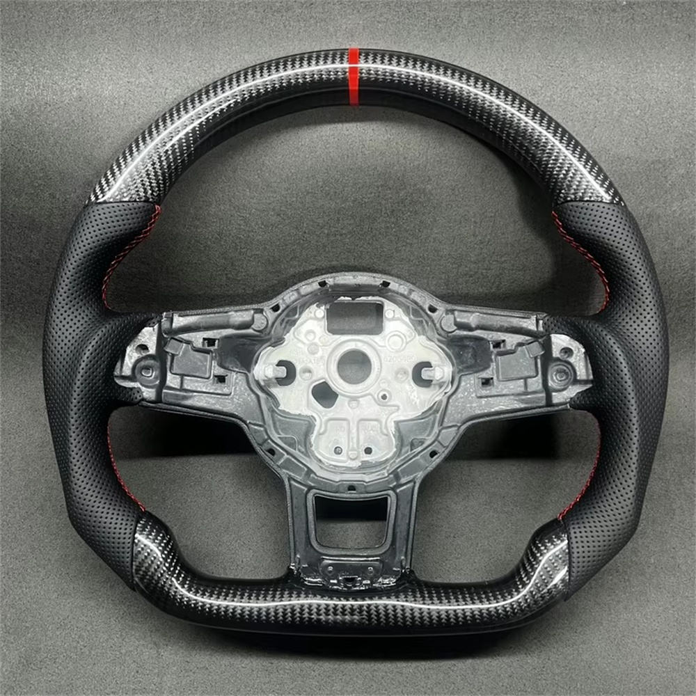 พวงมาลัยหนังคาร์บอนไฟเบอร์สีดำคุณภาพสูง