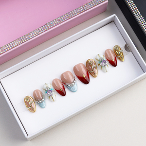<span class=keywords><strong>Uñas</strong></span> Postizas <span class=keywords><strong>Acrílicas</strong></span> de Lujo Personalizadas de Alta Calidad, Estilo Francés, Cobertura Completa, Forma Almendrada, Hechas a Mano, <span class=keywords><strong>Uñas</strong></span> Artificiales Coloridas con Diamantes - Product Image 4