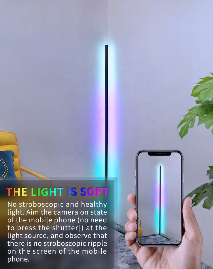 Creative Modern Color Changing Smart Wireless Wifi App Control Music RGB Wall Corner Led Floor Lamp for Bedroom