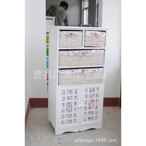 White And Brown <b>Shoe</b> Cabinet Two Doors Four Drawers <b>Storage</b> Living Room Simple Country Style - Product Image 1