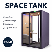 Cabine de bureau insonorisée mobile moderne avec structure en acier, porte en verre et éclairage LED pour bureau à domicile