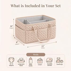 Nouvelle arrivée : Panier à couches pour bébé tressé et matelassé, grande capacité, multi-poches, organisateur de rangement portable pour la crèche, sac de transport - Product Image 3