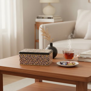 140x240x100 mm Rectangular Storage Tin <b>Box</b> 3.1L Gold Leopard Print Pattern Food Grade Recyclable <b>Metal</b> Embossed for Candy - Product Image 3