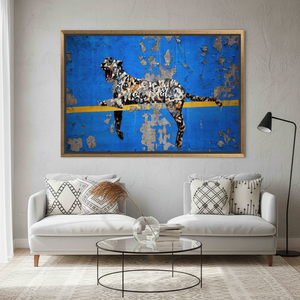 ภาพพิมพ์กราฟฟิตีลายเสือดาวของแบงก์ซี่บนผืนผ้าใบสำหรับตกแต่งผนัง - ของตกแต่งสมัยใหม่ กรอบสีทอง - Product Image 3