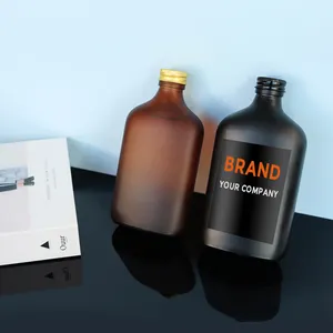 Popular garrafa de suco de vidro plano preto com tampa de rosca para bebidas alcoólicas de 50ml 100ml 200ml 250ml 500ml 16oz