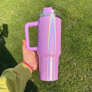 Gobelet isotherme en acier inoxydable 40oz, pailleté, vierge pour sublimation, couleurs holographiques irisées avec poignée pour impression par transfert thermique - Product Image 2