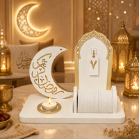 Décoration de table islamique Pafu pour l'Aïd Moubarak, porte-bougie en bois en forme de croissant de lune arabe, calendrier de compte à rebours du Ramadan