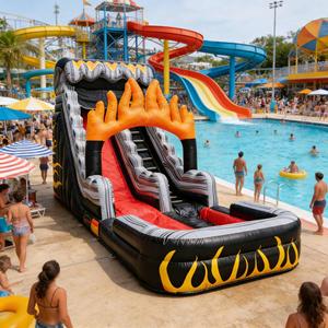 Tobogán Acuático Inflable con Temática de <span class=keywords><strong>Fuego</strong></span> <span class=keywords><strong>y</strong></span> Bruma, Piscina de Chapoteo para Niños, Equipo de Juego de Aventura Llamaante, PVC de Grado Comercial para Exteriores - Product Image 2