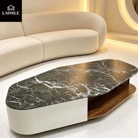 Table basse hexagonale moderne en marbre naturel avec pieds en bois massif, table de salon de luxe, mobilier de maison OEM ODM