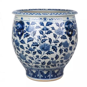 Jingdezhen Grands pots de fleurs en céramique peints à la main pour l'extérieur <span class=keywords><strong>Bleu</strong></span> Blanc Motif de feuilles Pots de fleurs et jardinières - Product Image 4