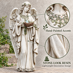 Statue <span class=keywords><strong>d</strong></span>'<span class=keywords><strong>ange</strong></span> de jardin en résine tenant un <span class=keywords><strong>nid</strong></span> <span class=keywords><strong>d</strong></span>'oiseau, figurine <span class=keywords><strong>d</strong></span>'<span class=keywords><strong>ange</strong></span> peinte à la main aspect pierre, <span class=keywords><strong>d</strong></span>écoration commémorative extérieure résistante aux intempéries pour porche - Product Image 3