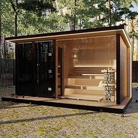 Sauna de Vapor Tradicional de Madera de Cedro Rojo Sólido, Moderna, para Exteriores, Eléctrica, de 6KW, para 4 Personas, con Ventana Panorámica, Ecológica, para Villa
