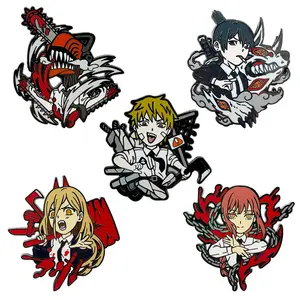 5 desenhos de emblema de metal novo estilo acessórios de anime broche de motosserra para mochila decoração de roupas
