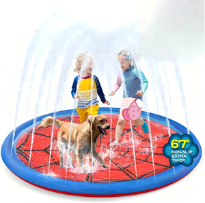 Tapis aquatique anti-dérapant en PVC 67 pouces avec arroseur toile d'araignée pour enfants et animaux domestiques, idéal pour les jeux aquatiques estivaux en extérieur - Product Image 1