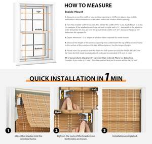 Stores sans outils sans perceuse corde sans fil à la main bambou nuances romaines lumière filtrage fenêtre traitement rouleau - Product Image 6