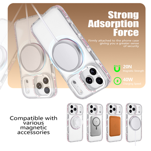 Funda de Lujo con Purpurina para iPhone 17 Pro Max 16, Cubierta Magnética para Carga Inalámbrica, Soporte de Anillo Giratorio 360°, con Pedrería Brillante - Product Image 3