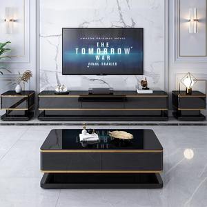 Meubles de salon en promotion : <span class=keywords><strong>Meuble</strong></span> <span class=keywords><strong>TV</strong></span> <span class=keywords><strong>long</strong></span> design noir et blanc avec table basse latérale et <span class=keywords><strong>meuble</strong></span> <span class=keywords><strong>TV</strong></span> relevable en verre trempé - Product Image 5