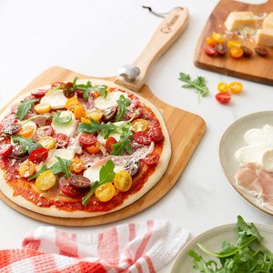 Plateau à pizza en bambou Dexin, diamètre 30,48 cm, avec poignée pliable pour la cuisson de pizzas maison - Product Image 1