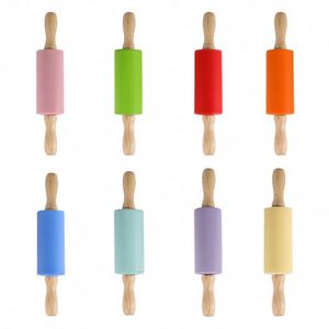 Custom Kitchen Gadgets 2024 Kids Mini Medium Large Size Chsristmas Embossed <b>Silicone</b> Solid Wood Rolling Pin for Baking - Product Image 6