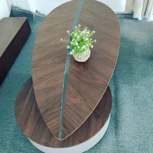 Combinação de mesa de centro de aço inoxidável com desenho de folhas de mesa de café de luxo leve para sala de estar