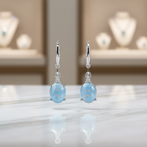 Pendientes de Plata E4606 con Piedra Azul Claro, Joyería de Moda para Mujer, Corte Brillante Redondo con Engaste de Garra, Pendientes de Aleación - Product Image 2