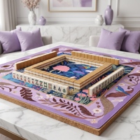 NatuGift Tapete de Mahjong Americano Moderno y Portátil, Diseño Selva Tropical Morada, Antideslizante, Resistente al Agua, Reducción de Ruido, Juego de Pájaros y Conejos