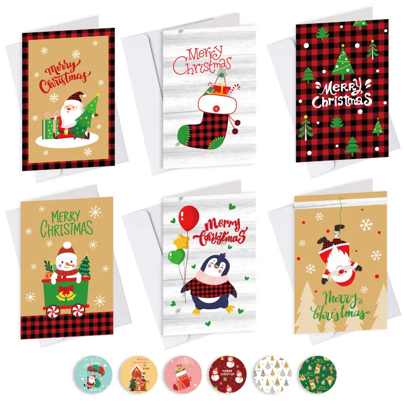 크리스마스 카드 아마존 산타 휴일 카드 크리스마스 봉투 스티커 선물 카드 6 세트