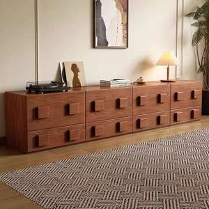 Buffet modulaire de luxe en bois massif de chêne de style mi-siècle, en contreplaqué, style wabi-sabi, pour hôtel, maison, salon, salle à manger, chambre à coucher - Product Image 5