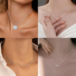 9 Uds collares chapados en plata mujeres amor corazón CZ círculo colgante Simple perla satélite cadena collar conjunto de joyería ajustable - Product Image 5