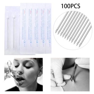 Aiguilles de perçage stériles creuses 100 pièces sous blister, aiguilles droites 12G 14G 16G 18G 20G pour nez, nombril, oreille - Product Image 3