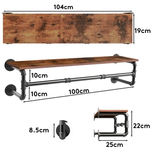 Unho <strong>Wall</strong> <strong>Mounted</strong> <strong>Clothes</strong> <strong>Rail</strong> with Shelf, Industrial Pipe <strong>Clothes</strong> Rack 39.3''Garment Rack <strong>Wall</strong> Hanger for <strong>Clothes</strong> Save Space - Product Image 6