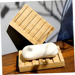 Porte-savon en bambou 2 pièces ensemble porte-savon auto-drainant plateau à savon en bambou naturel pour salle de bain cuisine <span class=keywords><strong>douche</strong></span> et évier - Product Image 3