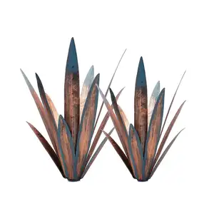 Metal Art Tequila scultura rustica Agave Sculpture Home Decor Yard Stakes ornamenti per prato piante da giardino Agave con sfera di sguardo