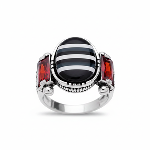 Ottoman Design Oval Cut Onyx with Garnet Stone Ottoman Design <b>Men</b> <b>Rings</b> Authentic <b>Ring</b> Wholesale Handmade 925 Sterling <b>Silver</b> - Product Image 2