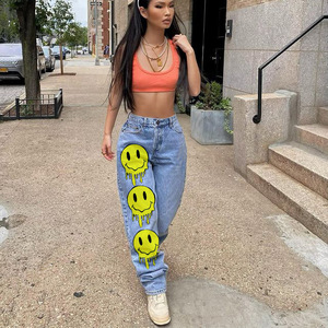 Pantalones Vaqueros Estampados Casuales de Estilo Explosivo <span class=keywords><strong>para</strong></span> <span class=keywords><strong>Mujer</strong></span>, <span class=keywords><strong>Ropa</strong></span> Transfronteriza con Estampado de Cara Sonriente, Piernas <span class=keywords><strong>Anchas</strong></span>, Holgados, Talla Grande - Product Image 6