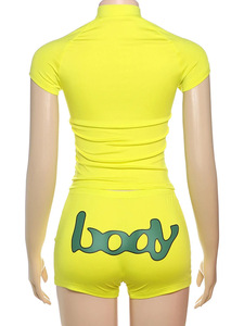 Ensemble short sportif à fermeture éclair pour femmes, 2 pièces, demi fermeture éclair, manches courtes, survêtement d'entraînement et fitness - Product Image 3