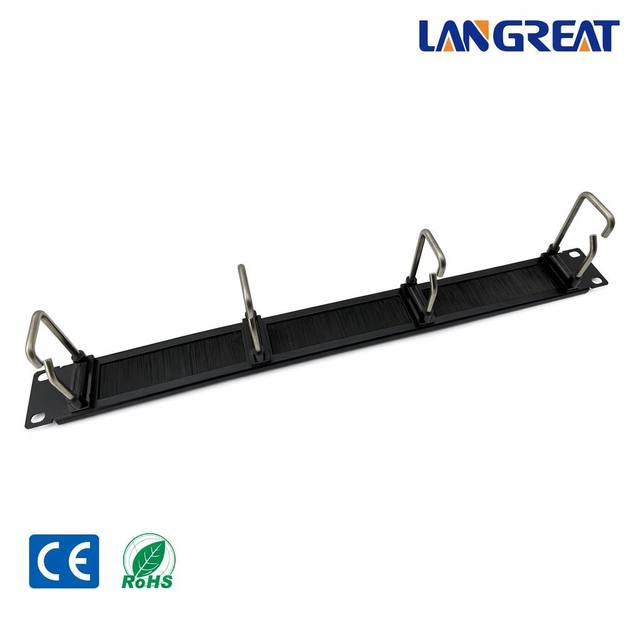 1U Cable Management Panel with Brush Strip & 4 Stainless Steel D-Rings Horizontal Rack Cable Organizer for 19" Server Rack