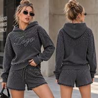 Ensemble sweat-shirt à capuche et short ample pour femme, taille élastique, poches latérales, ourlet déchiré, style décontracté Y2K