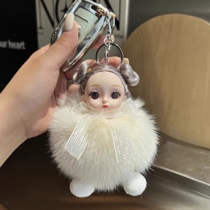 พวงกุญแจตุ๊กตาหมีขนฟูเทียมแบบใหม่ ประดับโบว์และพู่ห้อย สำหรับผู้หญิง - Product Image 3