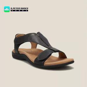 Sandali Ortopedici Comfort da <span class=keywords><strong>Donna</strong></span> - Scarpe Piatte con Cinturino a T in MICROFIBRA PU Regolabile, Nere, Rosse, Gialle, Blu - Product Image 1