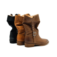Bottes hautes pour femmes, style cowboy, à bout bruni, avec semelle en caoutchouc, pour l'hiver