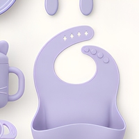 Ensemble d'alimentation pour bébé en silicone violet en forme de chat : assiette à ventouse, bavoir, tasse à paille et anneau de dentition