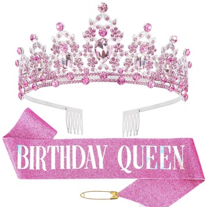 Serre-tête Tiara en strass Queen Sash, argenté, pour femme, Diwali, Ramadan, avec cristaux scintillants, accessoires pour cheveux en satin, prix d'usine - Product Image 2