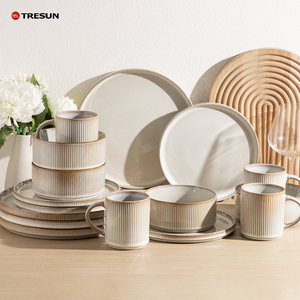 Juego de Vajilla de Cerámica de 16 Piezas, Tazas, Platos y Tazones, Color Blanco Cappuccino, Vajilla de Gres, Venta al Por Mayor de Fábrica - Product Image 1