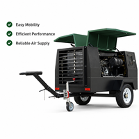 Compresseur d'air diesel monté sur remorque, vente directe usine, avec roues, 185 CFM, compresseur d'air à vis diesel pour la construction routière