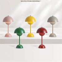 Lampe de table champignon rétro danoise en fer, design nordique, pour bureau, chambre à coucher, petite, à piles, à intensité variable
